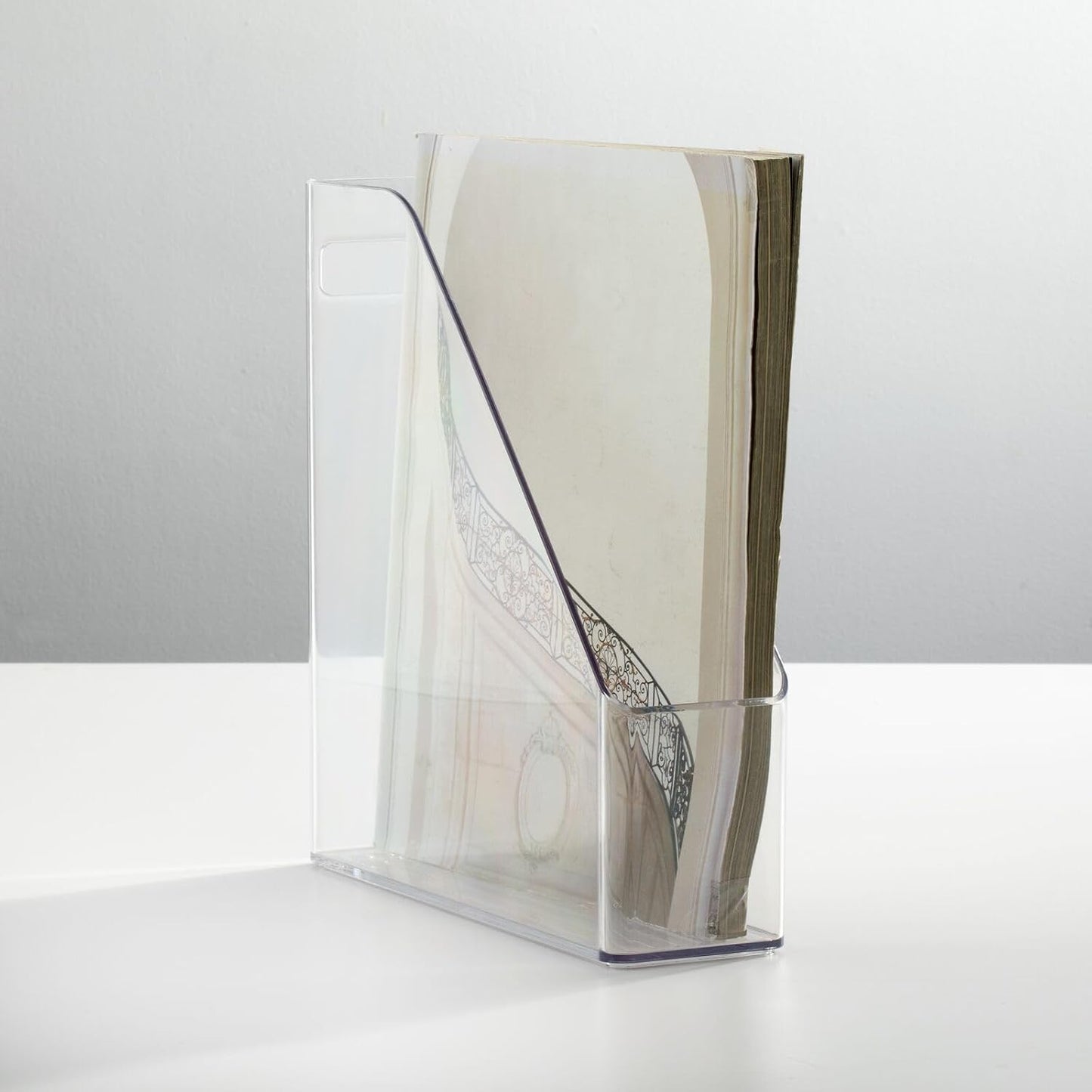 mDesign Plastic Slim Vertical File Folder Storage Organizer Bin with Handle - Hold Notebooks, Binders, Envelopes