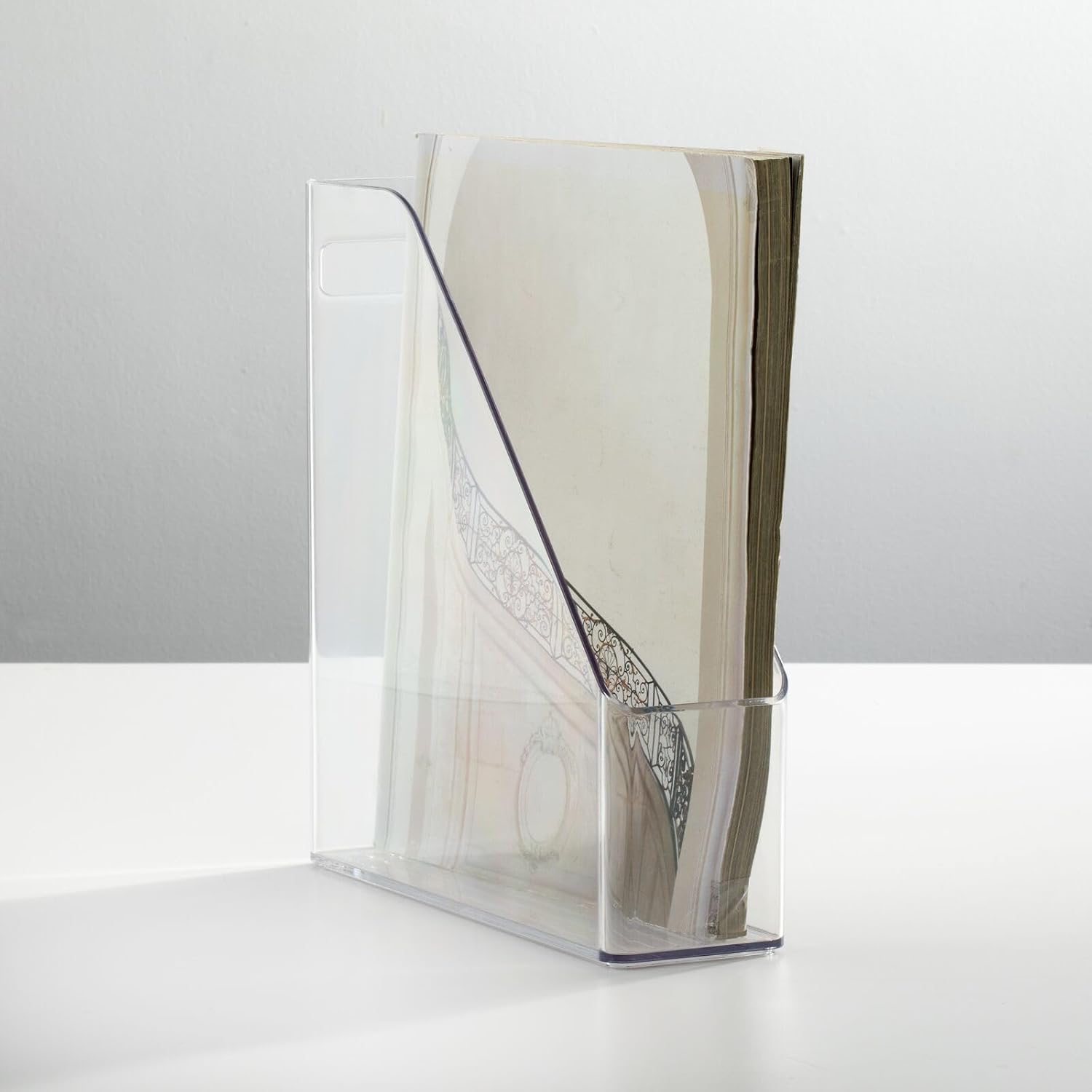 mDesign Plastic Slim Vertical File Folder Storage Organizer Bin with Handle, Hold Notebooks, Binders, Envelopes