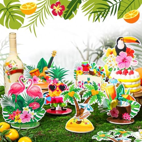 Namalu 16 Pcs Hawaiian Table Decorations Luau Table Centerpieces Aloha Tiki for Tropical Pineapple Centerpieces Hawaii Theme Summer Beach Birthday Party Supplies(Hawaiian Theme)