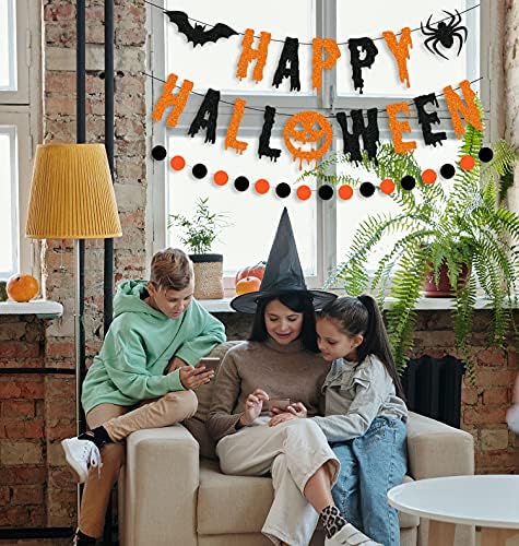 Glitter Happy Halloween Banner and Circle Dots Garland Party Decorations