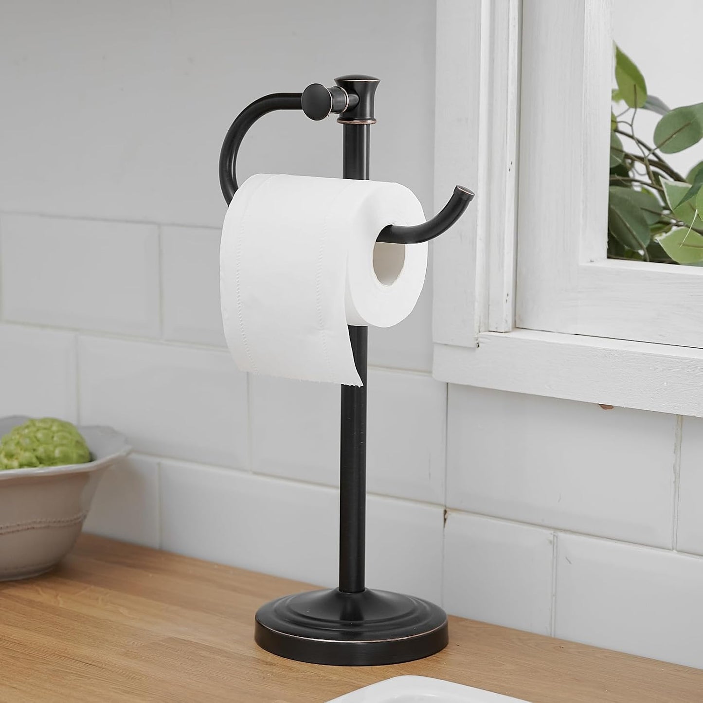 Stand Hand Towel Holder, Countertop Towel Bar, Oil Rubbed Bronze | 17 Inch Bathroom Towel Hanger, Freestanding Vanity