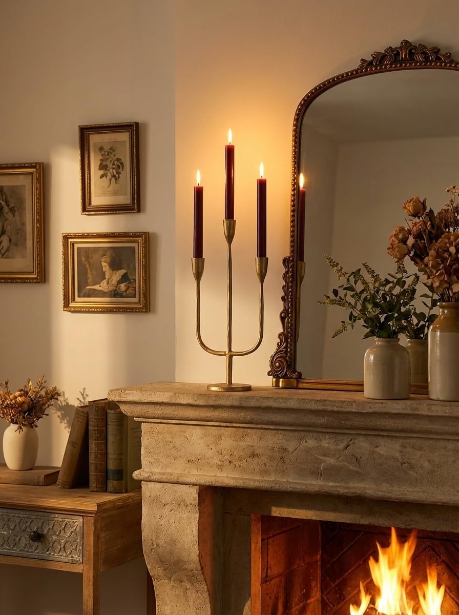 Romadedi Candelabra Brass Candlestick Holders: Gold Taper Candle Holders Metal Tall Vintage Candle Holders Iron for