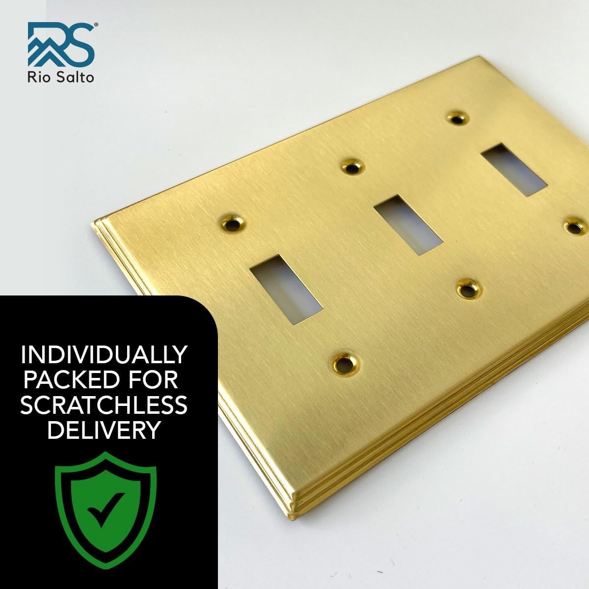 Rio Salto Decorative 3 Light Switch Cover Triple Toggle Switch Plate Flip Switch BRASS Brushed Brass Gold Premium Wall