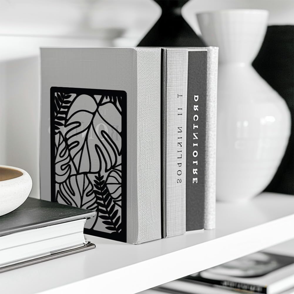 Metal Bookends / Tropical Monstera Deliciosa Leaves