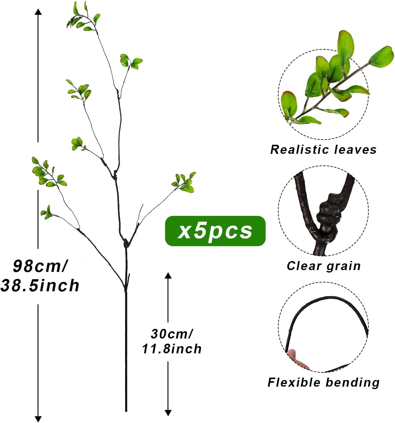 Artificial Ficus Branches for Vase / 38.5 Inch / Set of 5