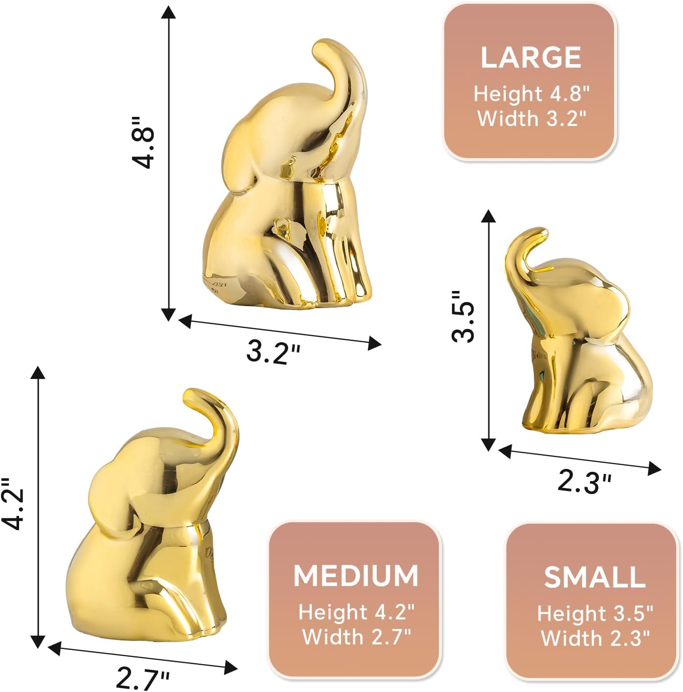 Elephant Statues / Gifts for Lover / Gold / Set of 3