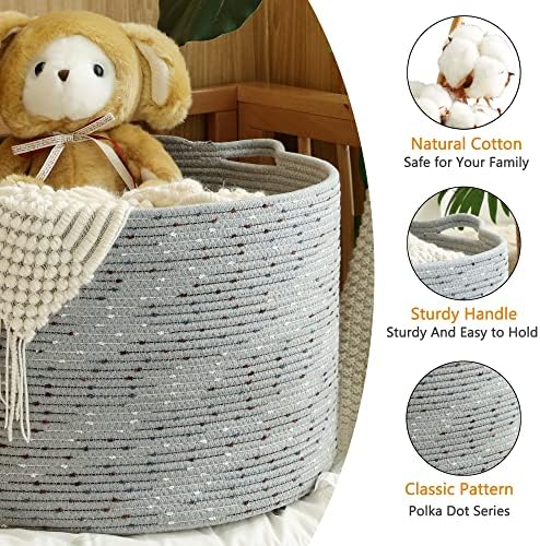 KAKAMAY Large Blanket Basket (20"x13"),Woven Baskets for storage Baby Laundry Hamper, Cotton Rope Blanket Basket for