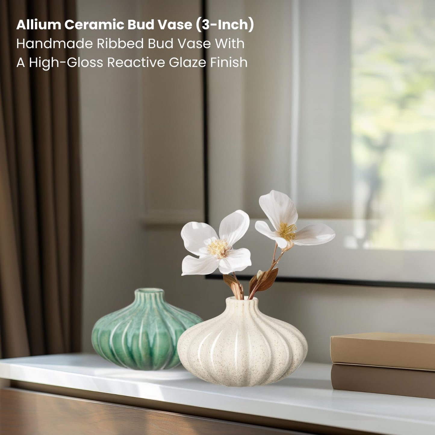 Allium Reactive Glaze Ceramic Bud Vase / Reactive White Glaze / 3-inch / 3 Inch