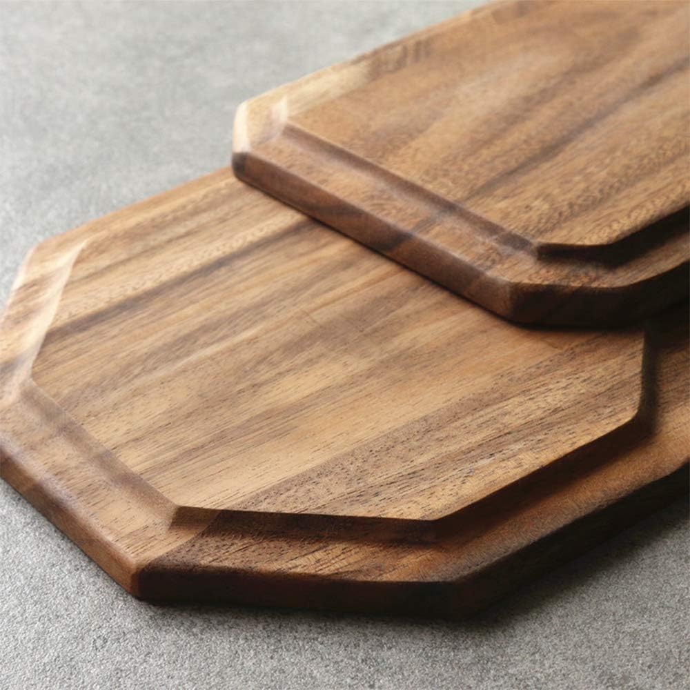 Acacia Wooden Trays Serving Platters Round Square Veggie Serving Tray Decor / 8-10 Inch / Set of 2