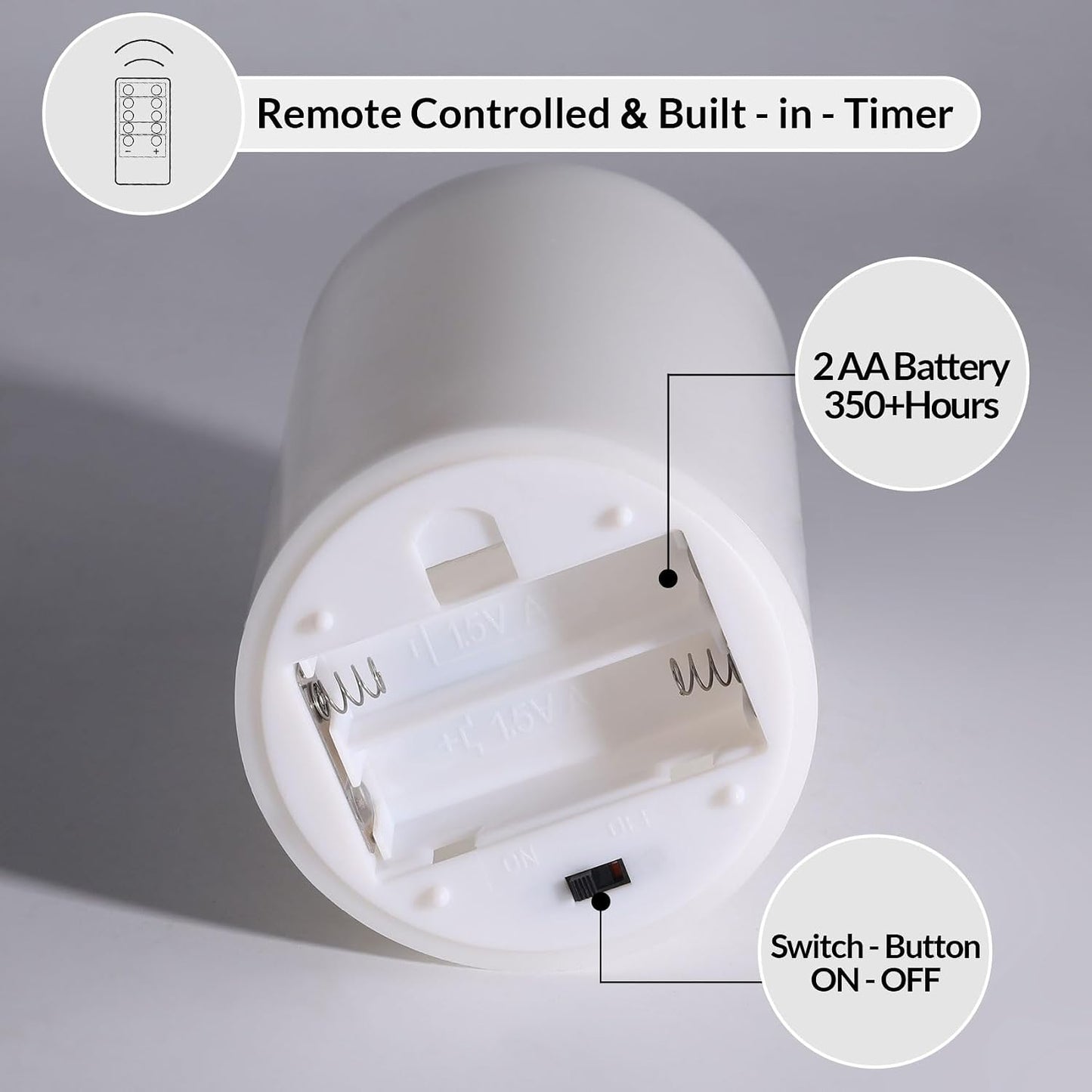 White Flameless Faux Pillar Candles with Remote Set of 3 | Flickering LED Wax Candles, Flat Top, 2 AA Battery Power