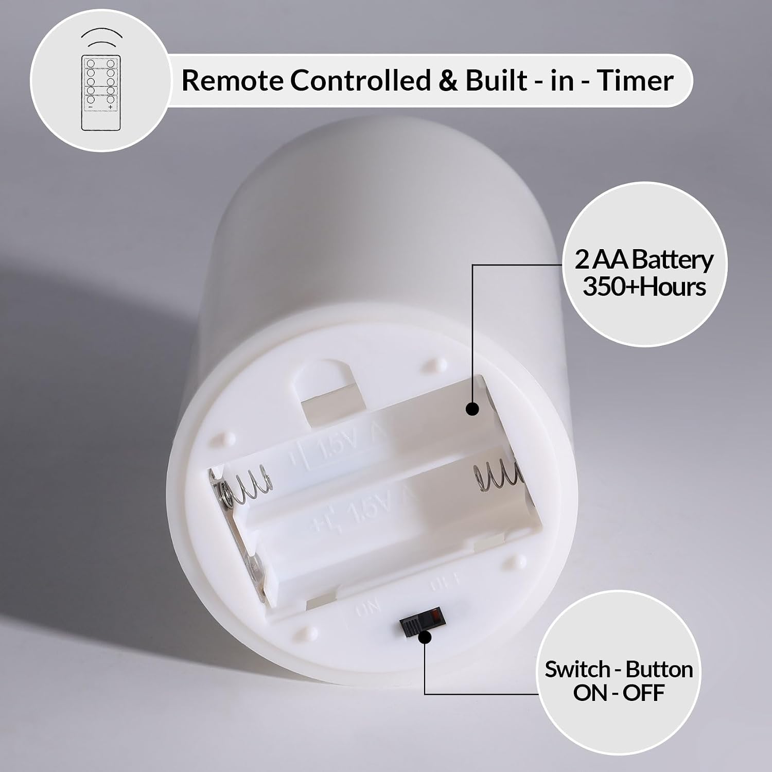 White Flameless Faux Pillar Candles with Remote Set of 3 | Flickering LED Wax Candles, Flat Top, 2 AA Battery Power