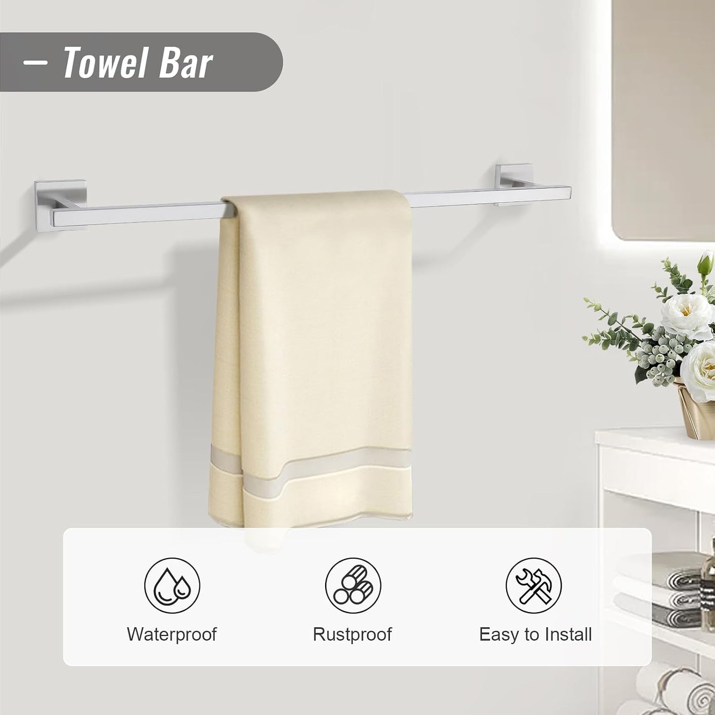 YACVCL Towel Bar Set, 10 Pieces Bathroom Hardware Set Brushed Nickel Bathroom Accessories, SUS304 Stainless Steel Towel