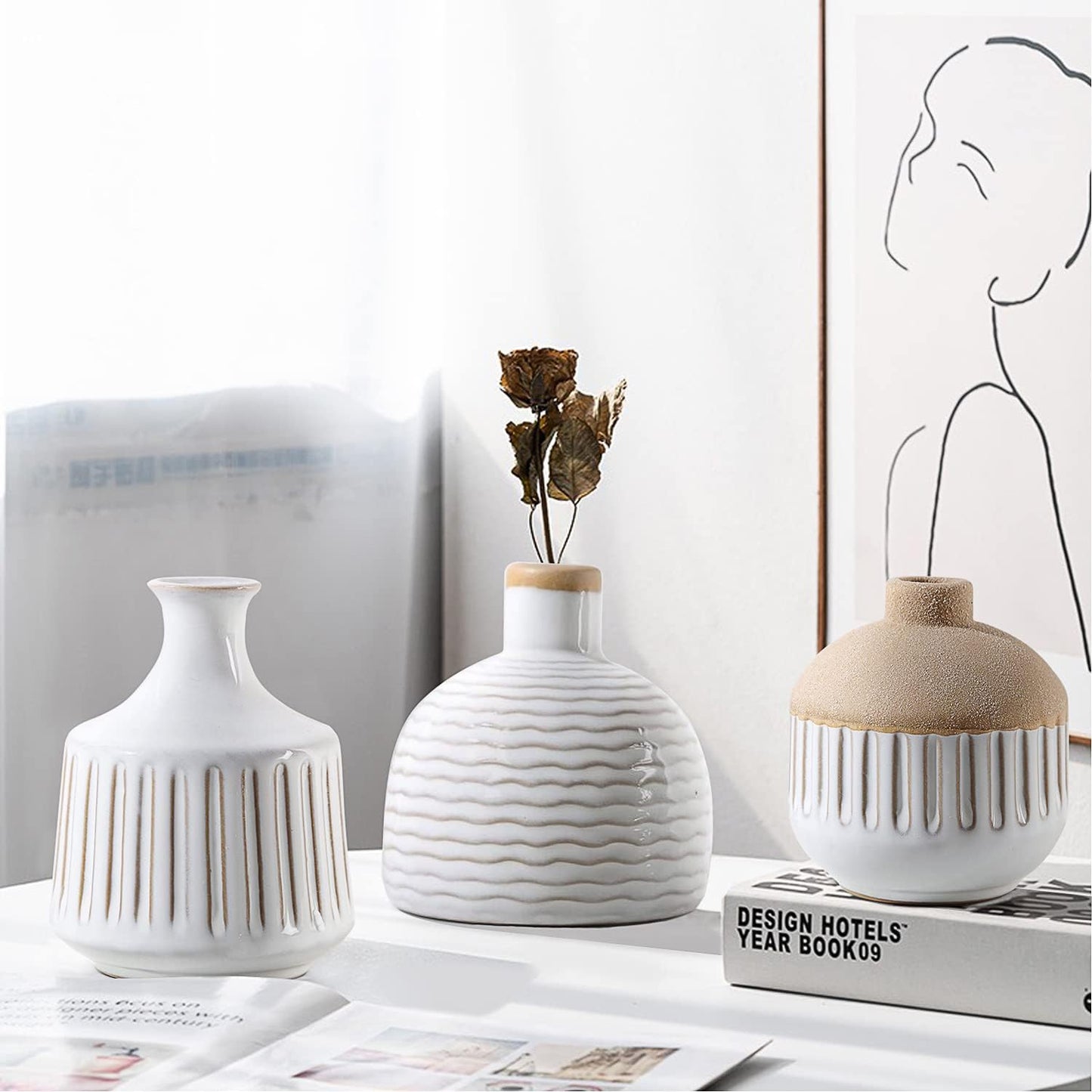 Boho Minimalist Small Ceramic Vase / Antique / Antique White / Set of 4