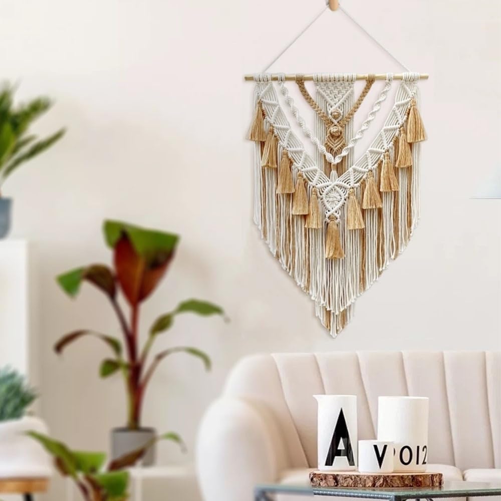 Woven Macrame Wall Art for Decorating / Brown