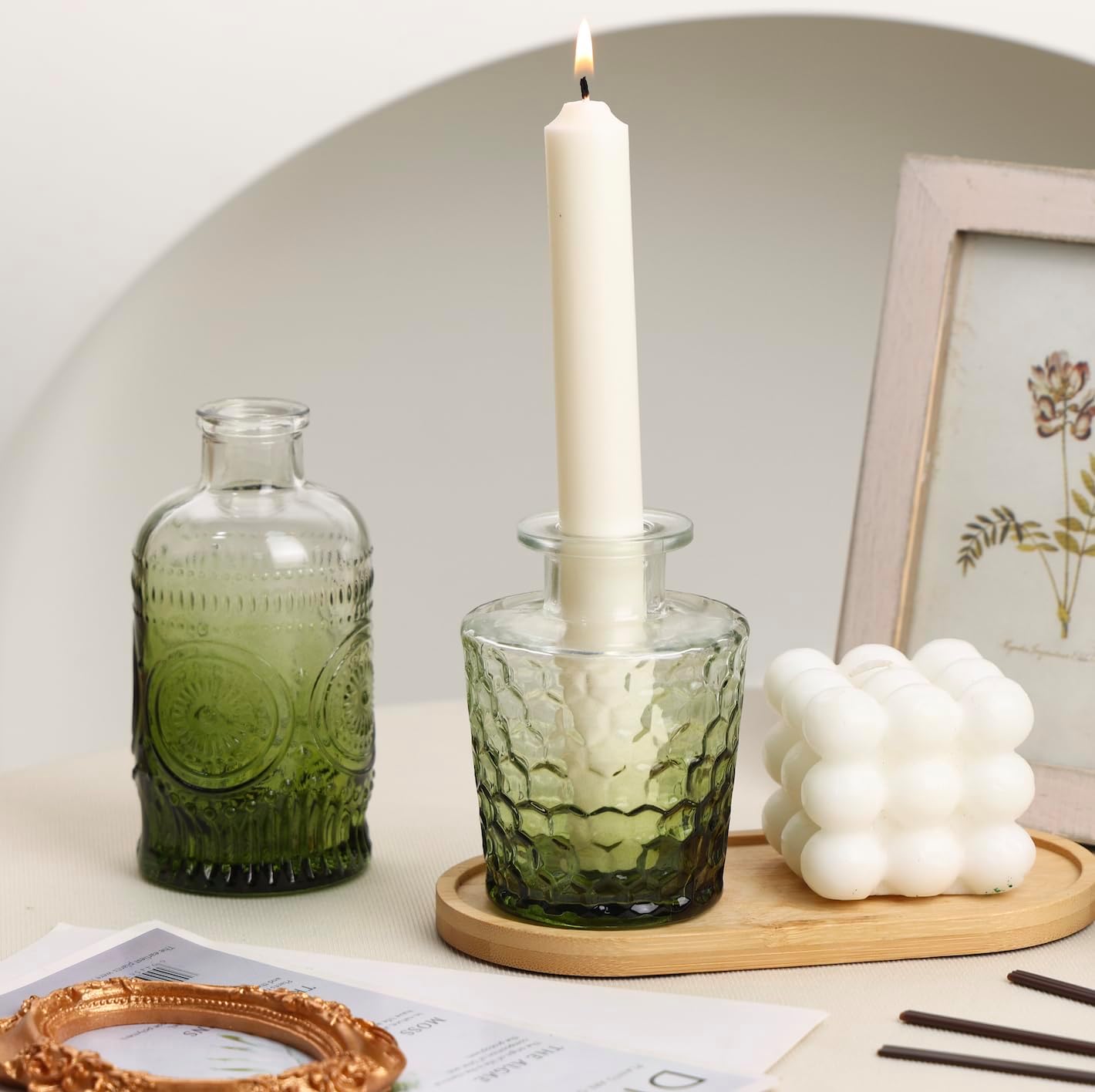 Glass Bud Vase Set / Green / Set of 5