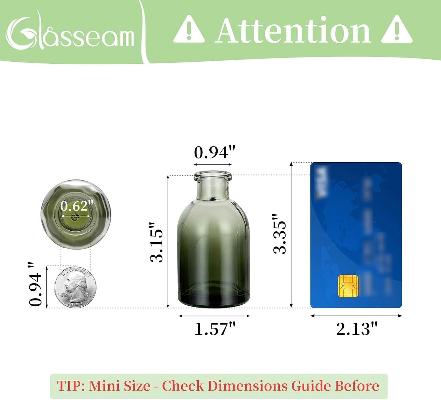 Glass Bud Vase / Green / Set of 5