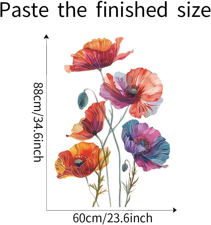 Poppy Flowers Wall Art Decals Boho Watercolor Floral Wall Stickers