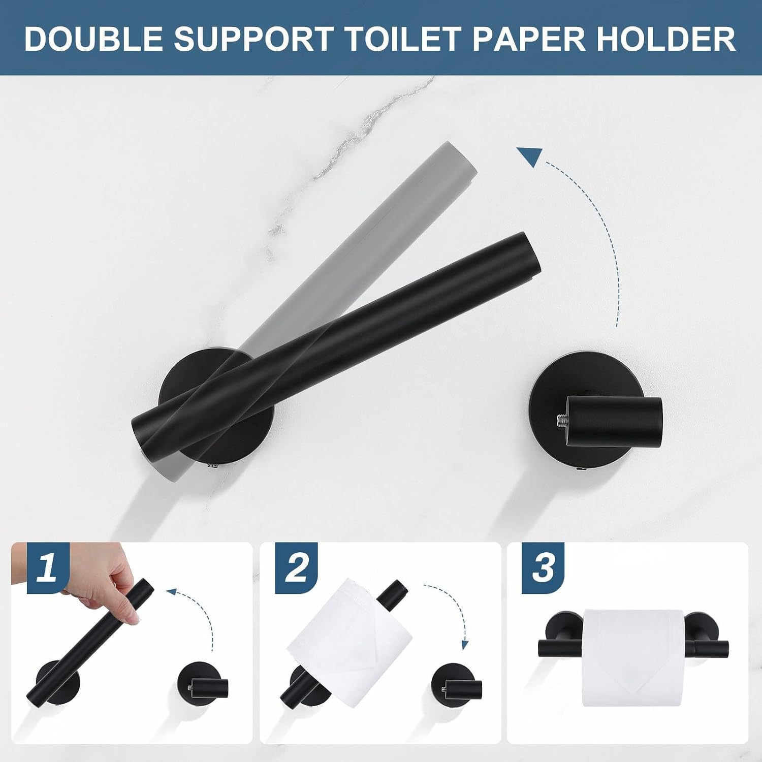 5 Pieces Matte Black Bathroom Hardware Accessories Set, Bathroom 23.6 Inch Towel Bar Set Stainless Steel Toilet Paper