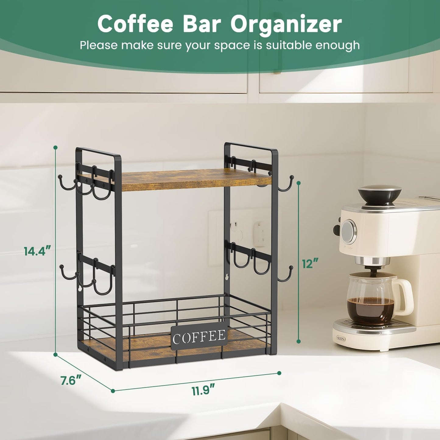 EsLuker.ly Coffee Mug Cup Holder Tree Bar Station Organizer, 2 Tier | Mug Stand Rack for Countertop Kitchen, Storage