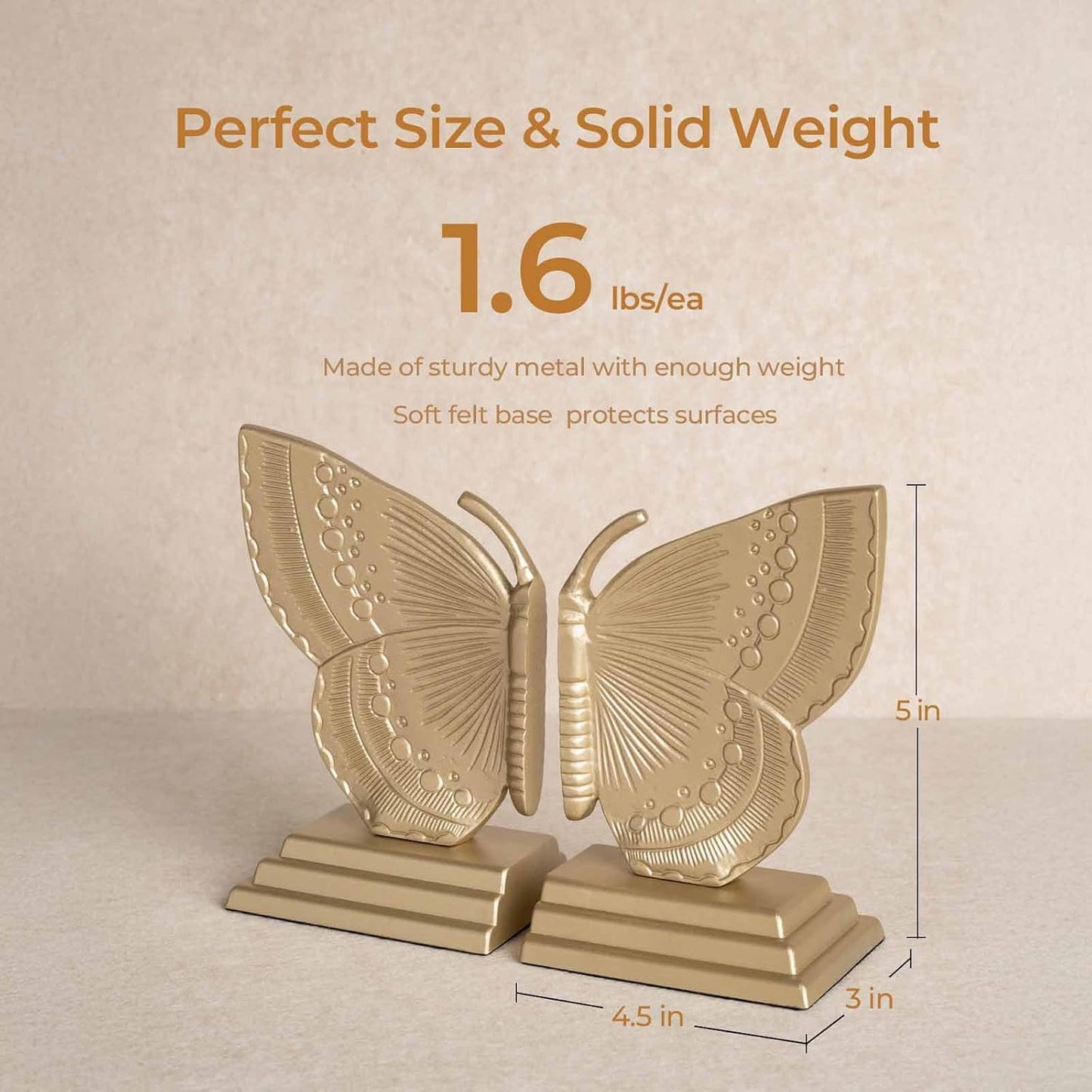 Muted Matte Vintage Heavy Duty Metal Book Ends / Gold