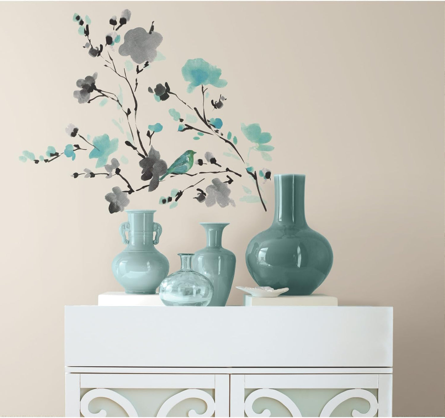 Blossom Watercolor Bird Branch Peel and Stick Wall Decals