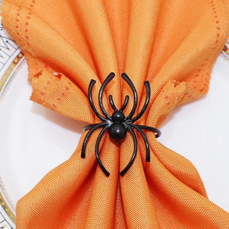 6 Pieces Halloween Spider Napkin Rings Spooky Napkin Ring Holder Metal Alloy Serviette Buckle Ring for Halloween Party Kitchen Dinner Table Decorations (Black Spider)