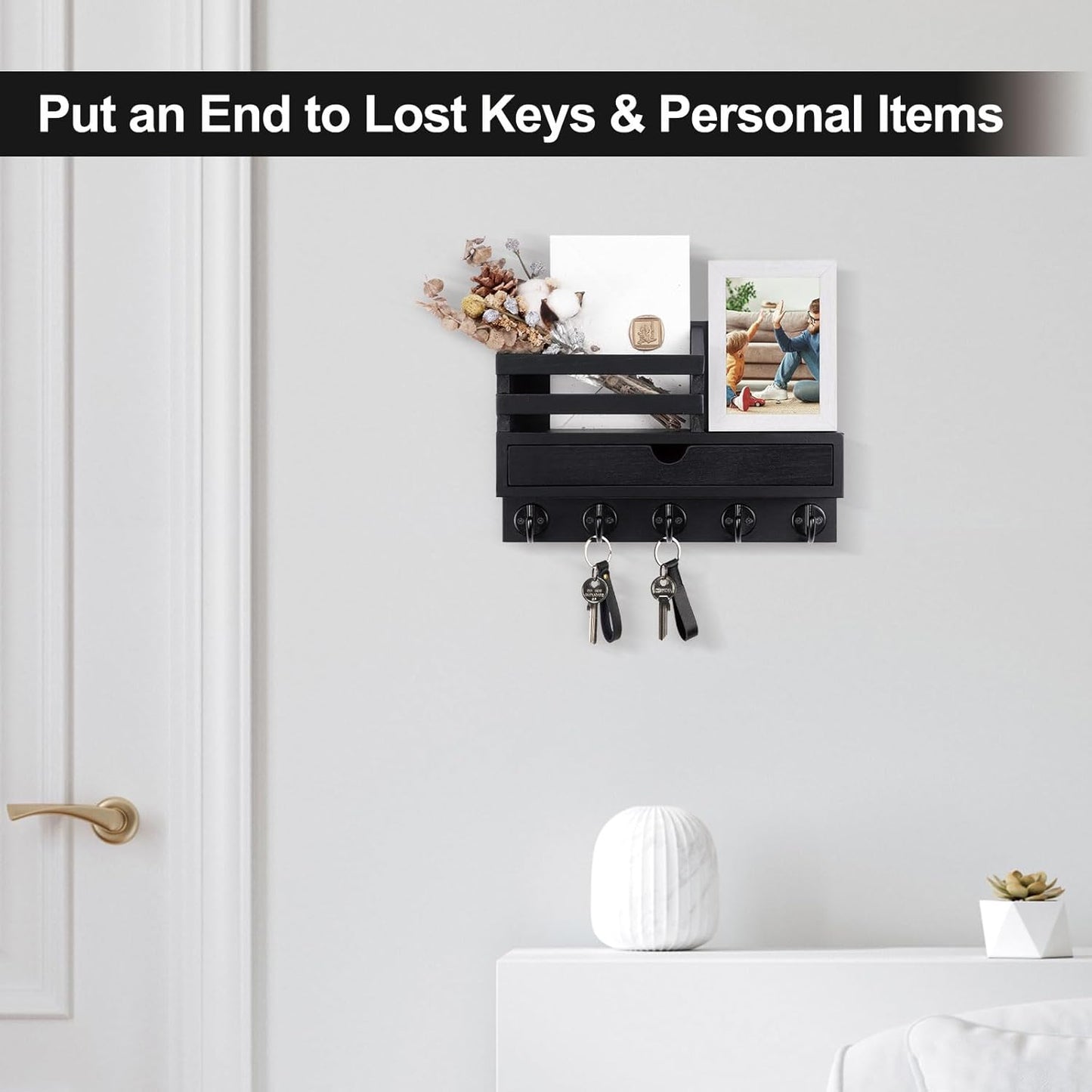 Mail Holder / Home Decor Rack / Black / Standard - 11.8 Inch