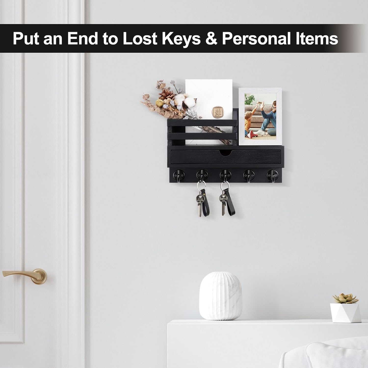 Mail Holder / Home Decor Rack / Black / Standard - 11.8 Inch