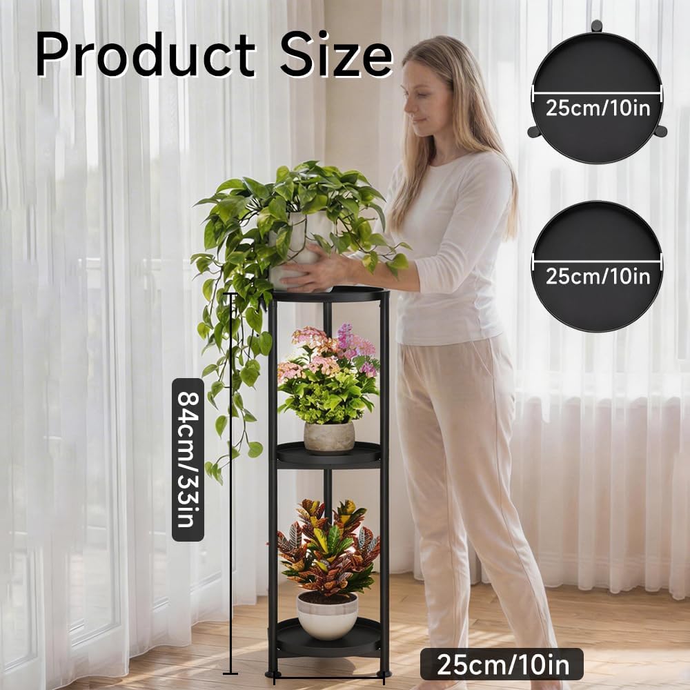 3 Tier Plant Stand Indoor Outdoor - 34'' Extra-Tall Metal Plants Multiple Tiered Plant Shelf Vertical Black