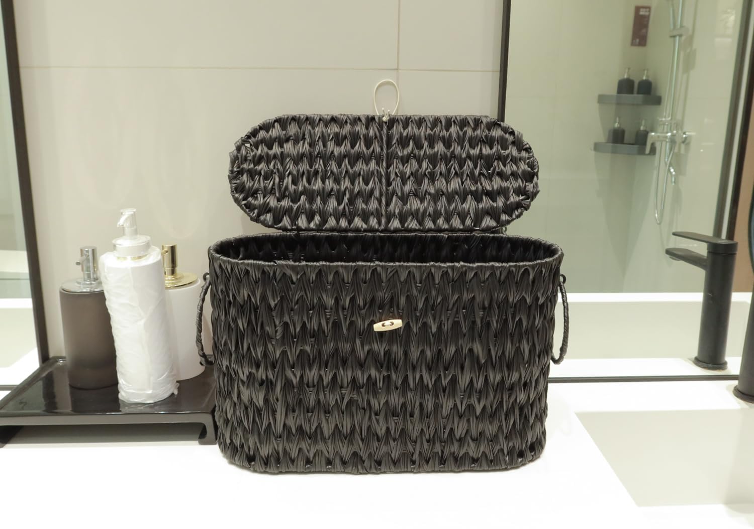 Wicker Toilet Paper Storage Stand / Black