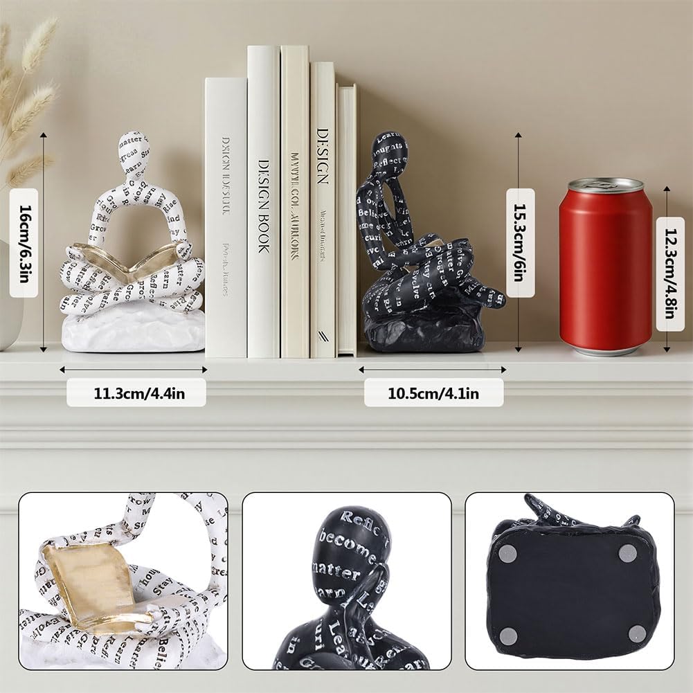 Modern Abstract Thinker Book Ends / Black White / Set of 2