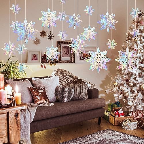 24PCS Hanging Snowflake Decorations Winter Wonderland Party Supplies