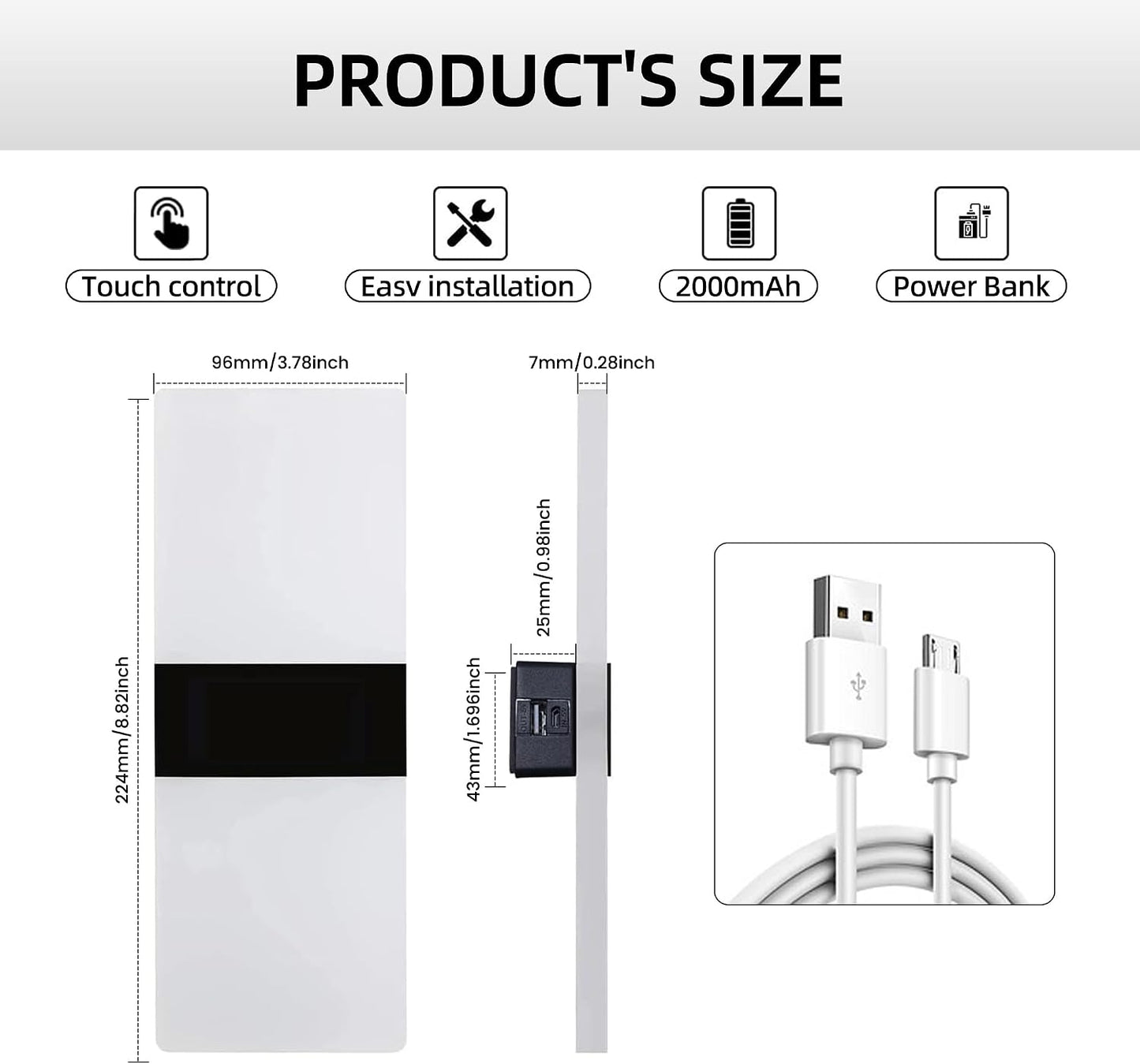 MEHIDFY Wall Sconces Sets of 2, Dimmable Touch Control Wall Lamp, Rechargeable LED Wall Sconces, Battery Operated Wall