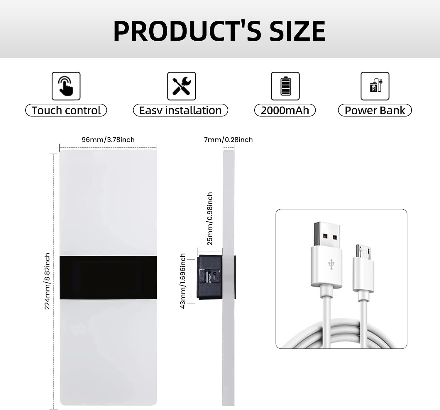 MEHIDFY Wall Sconces Sets of 2, Dimmable Touch Control Wall Lamp, Rechargeable LED Wall Sconces, Battery Operated Wall
