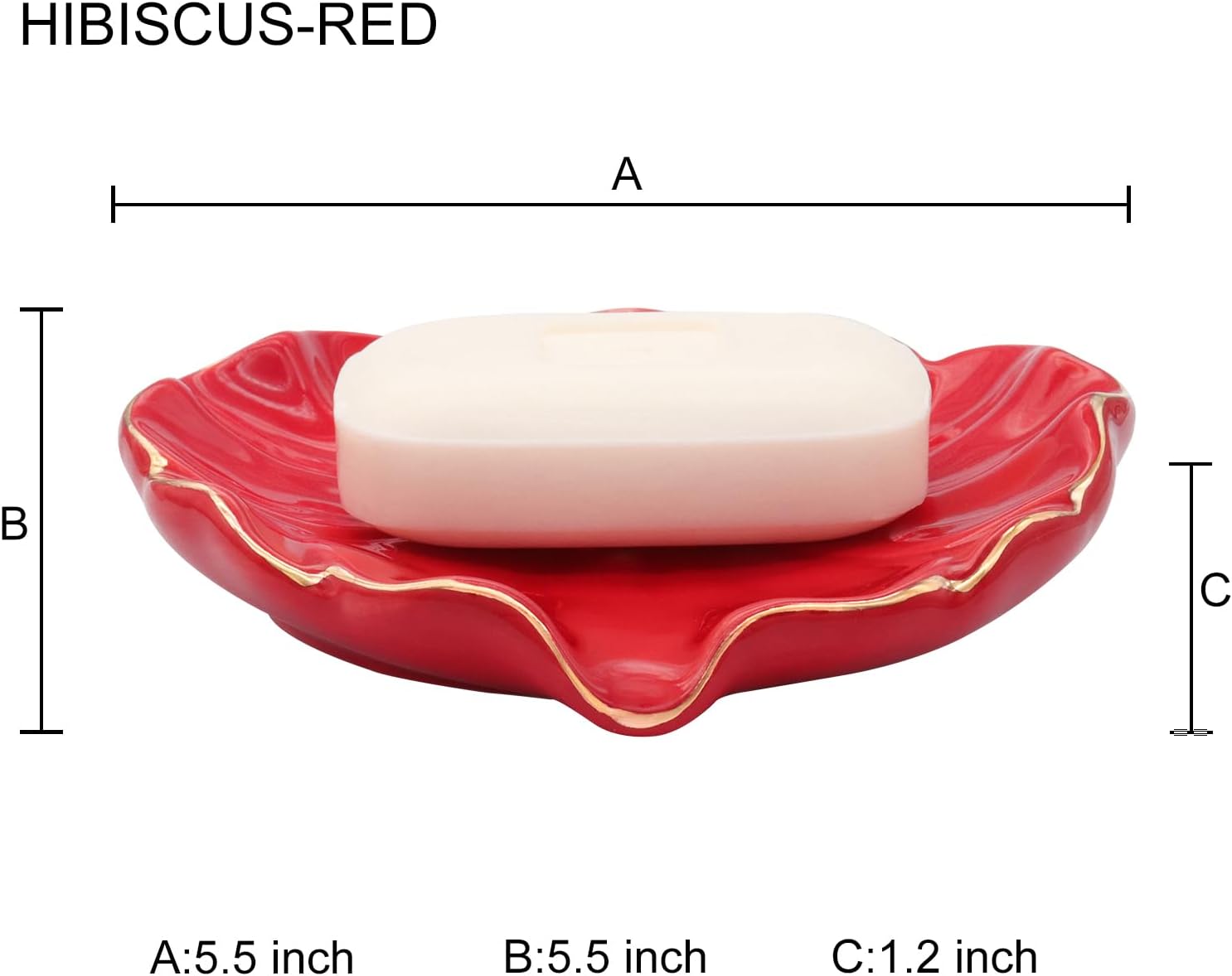 Ceramic Self Draining Soap Dish Hibiscus Flower Waterfall Soap Dish Soap Savers / Red