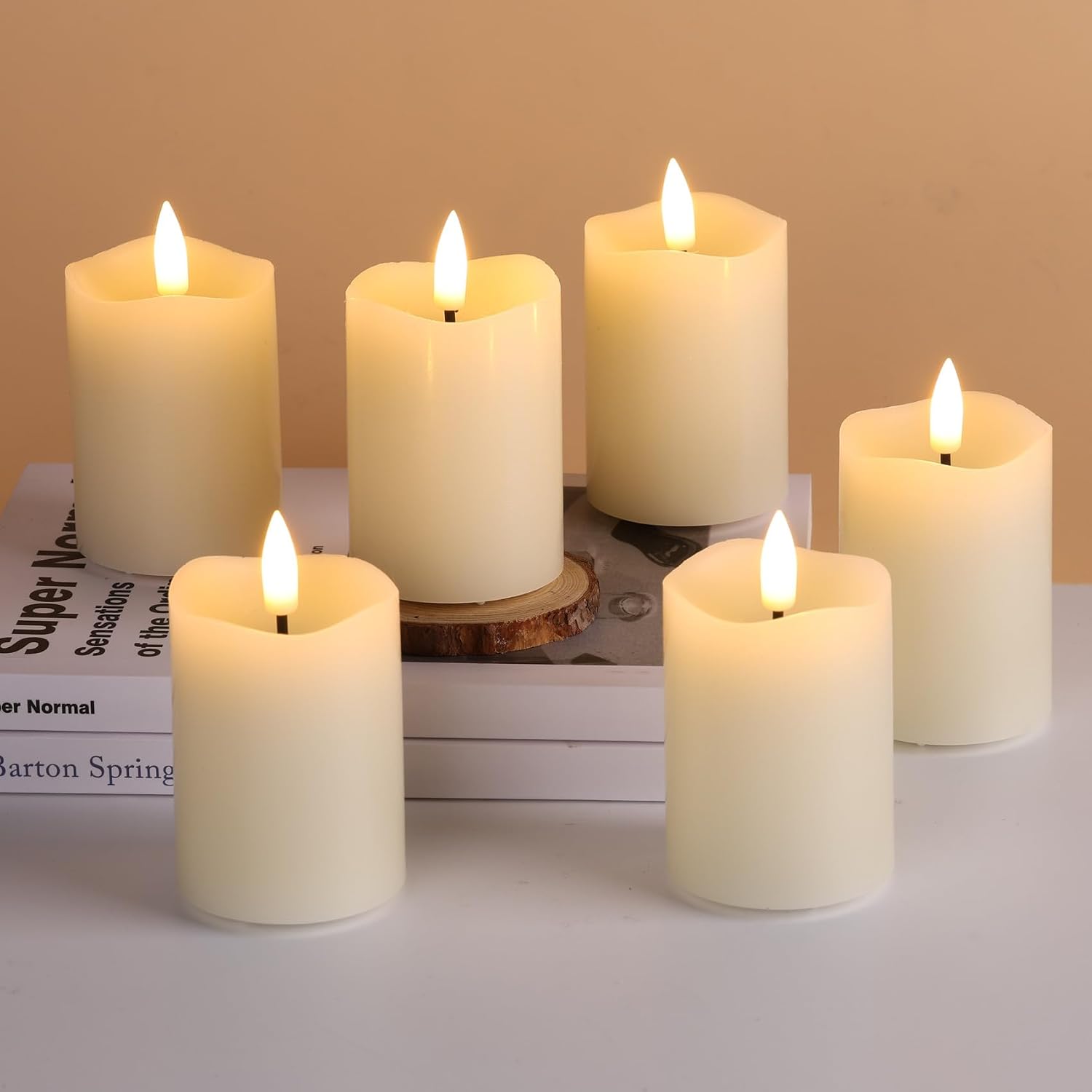 Ivory Flameless Votive Candles with Timer Batteries Set of 6 | 2x3 in Small LED Pillar Candles, Halloween Fall Candles