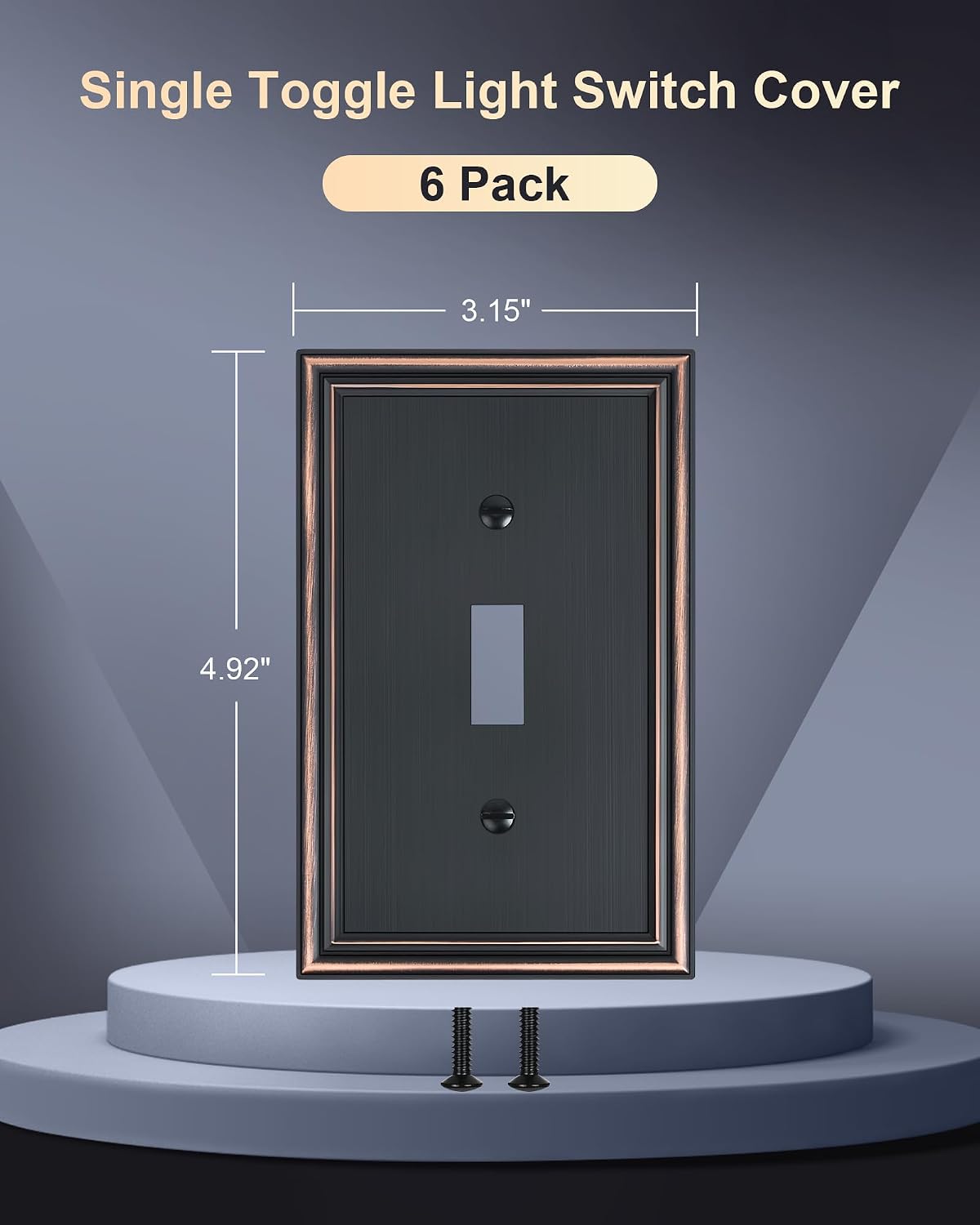 6-Pack Zinc Alloy Single Toggle Light Switch Cover Plate, Solid Wall Plate | Decorative Switch Plate Covers, Durable 1
