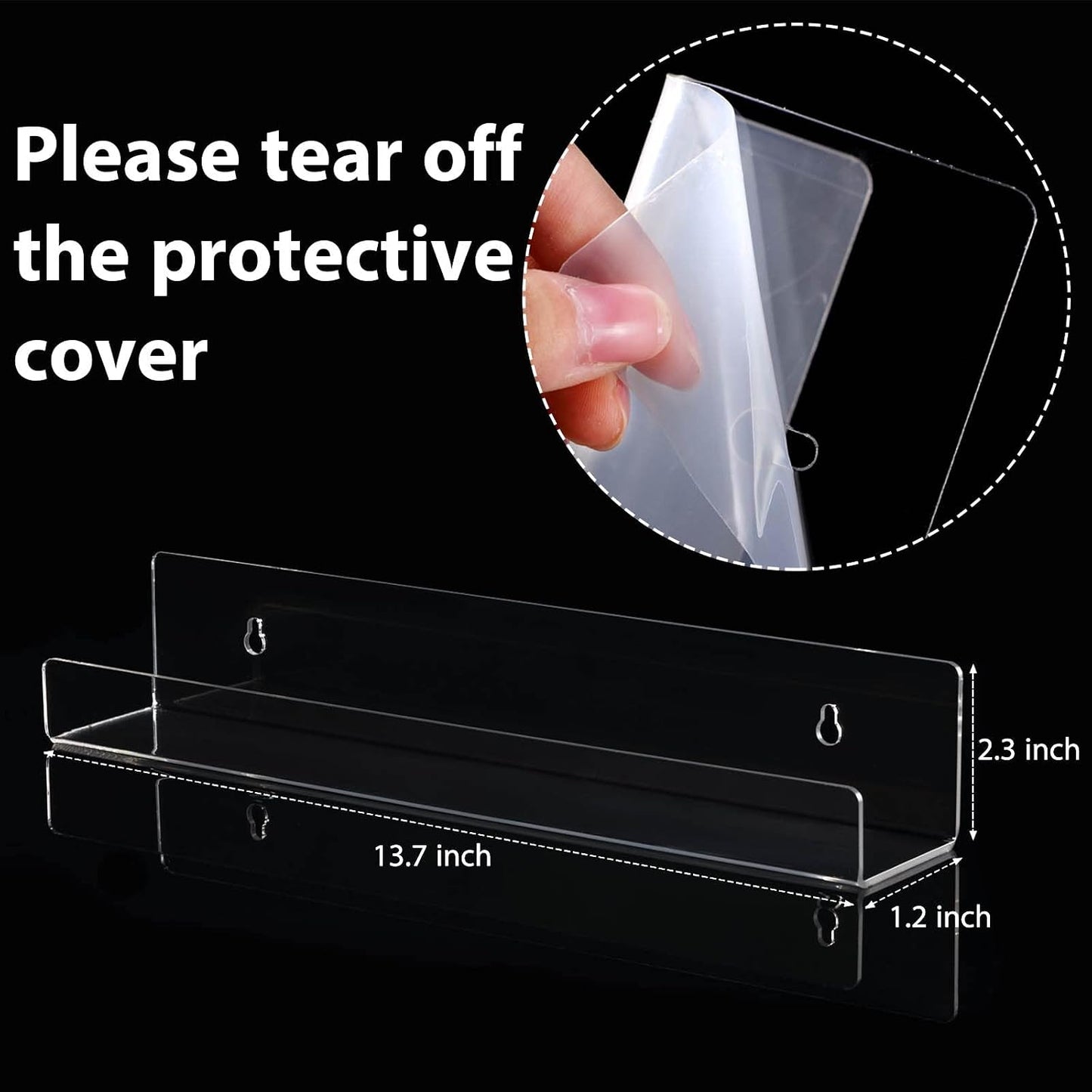 Blulu 6 Packs 14 Inch Acrylic Floating Bookshelf, Wall Mounted Shelf, Ledge Book Shelf for Living Room, Office