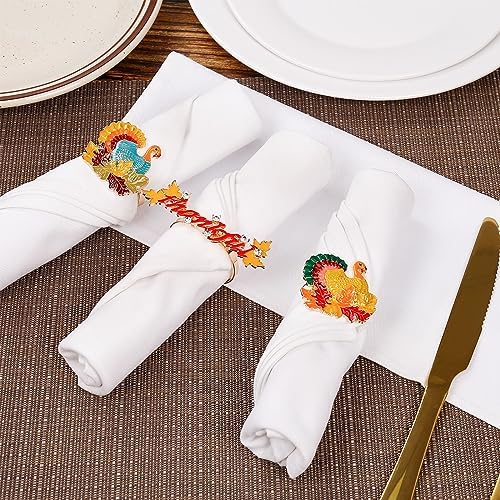 Thanksgiving Turkey Napkin Rings Set of 8, Fall Napkin Rings Metal Napkin Holders Gold Serviette Buckles for Thanksgiving Autumn Party Home Kitchen Dinner Table Celebration (Turkey)