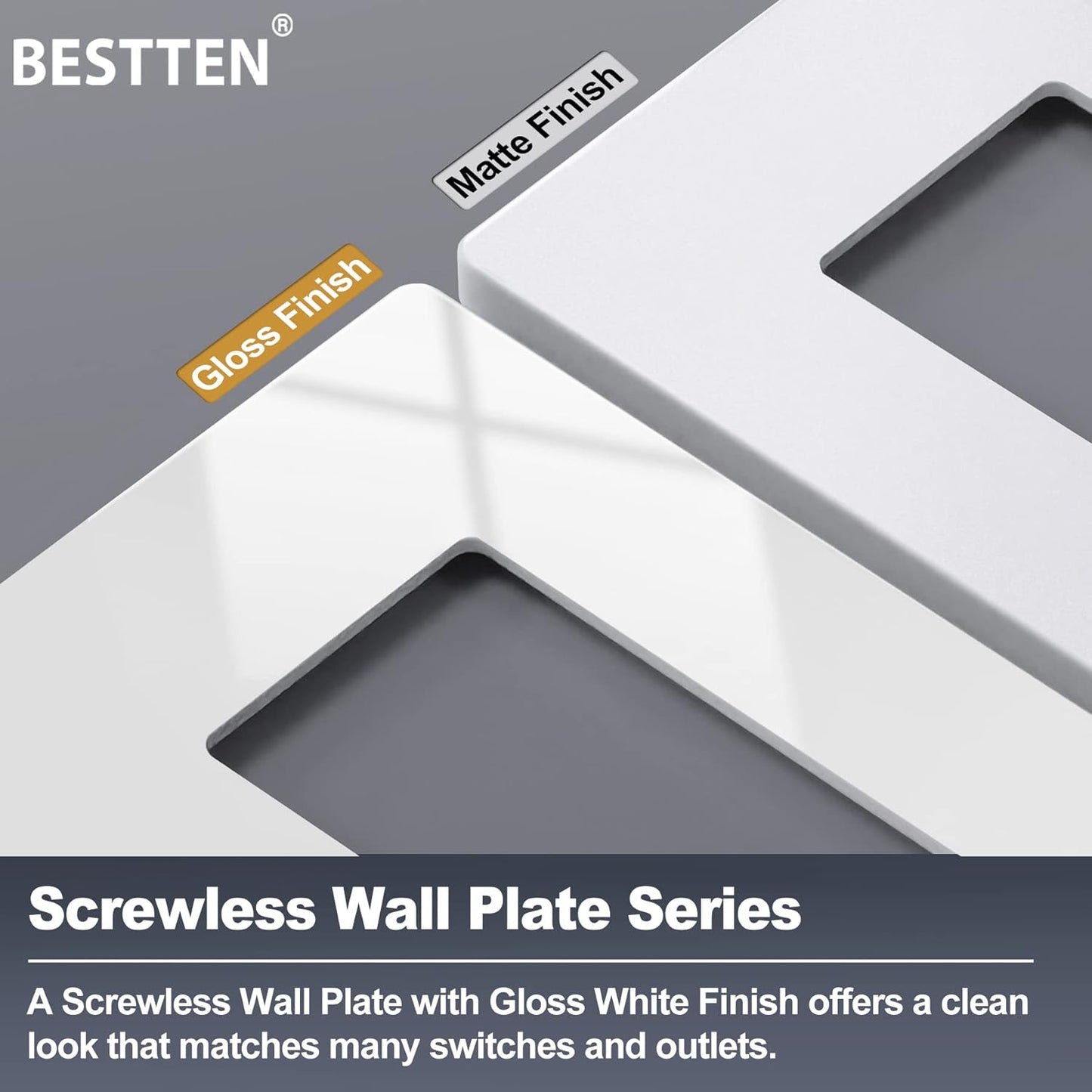 5 Pack BESTTEN USWP4 Off White Series 4-Gang Screwless Wall Plate, Decorator Outlet Cover, for Light Switch, Dimmer
