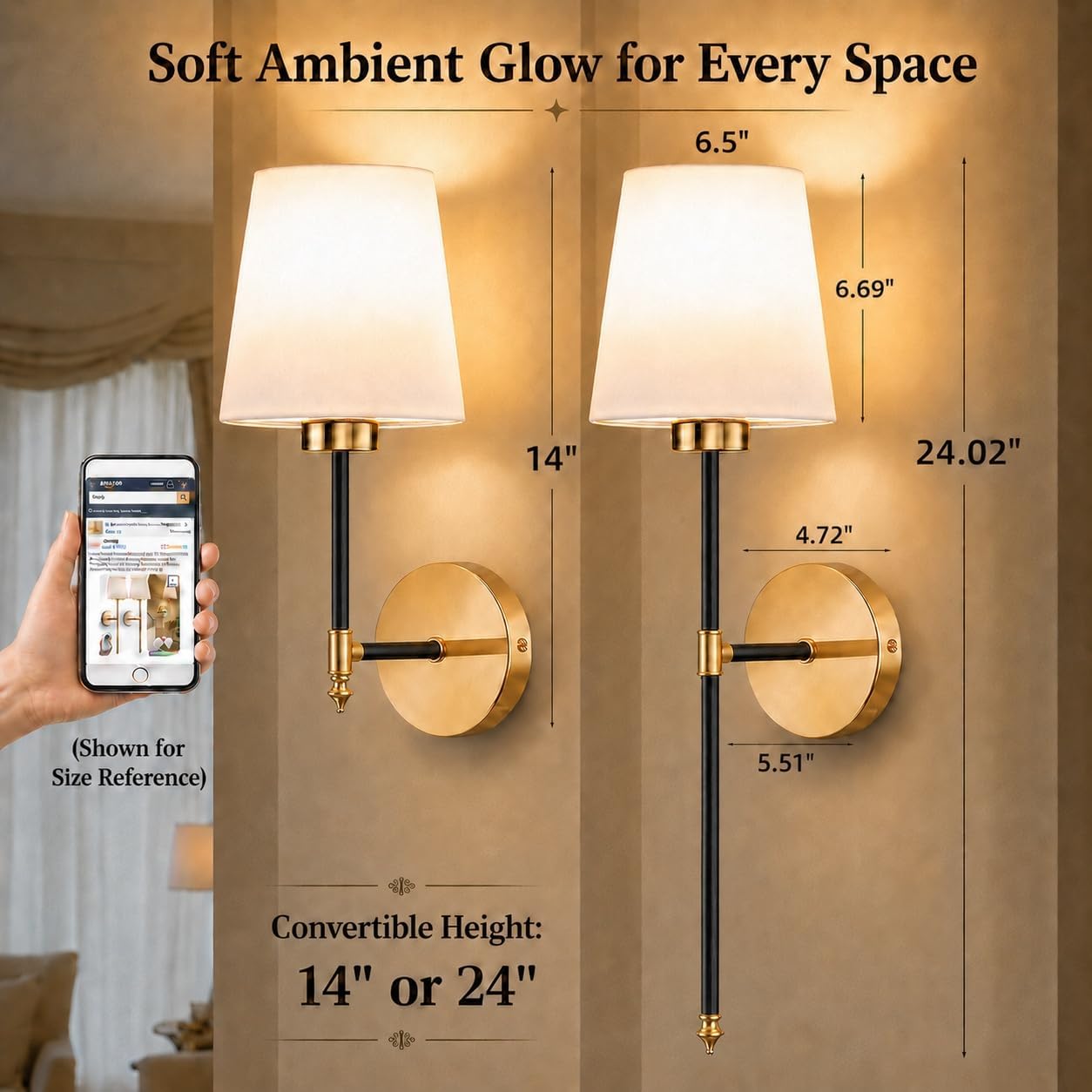 IRONPAX Wall Sconces Battery Operated Set of 2, Wireless Rechargeable Wall Sconce Set of Two, Dimmable Wall Lights with