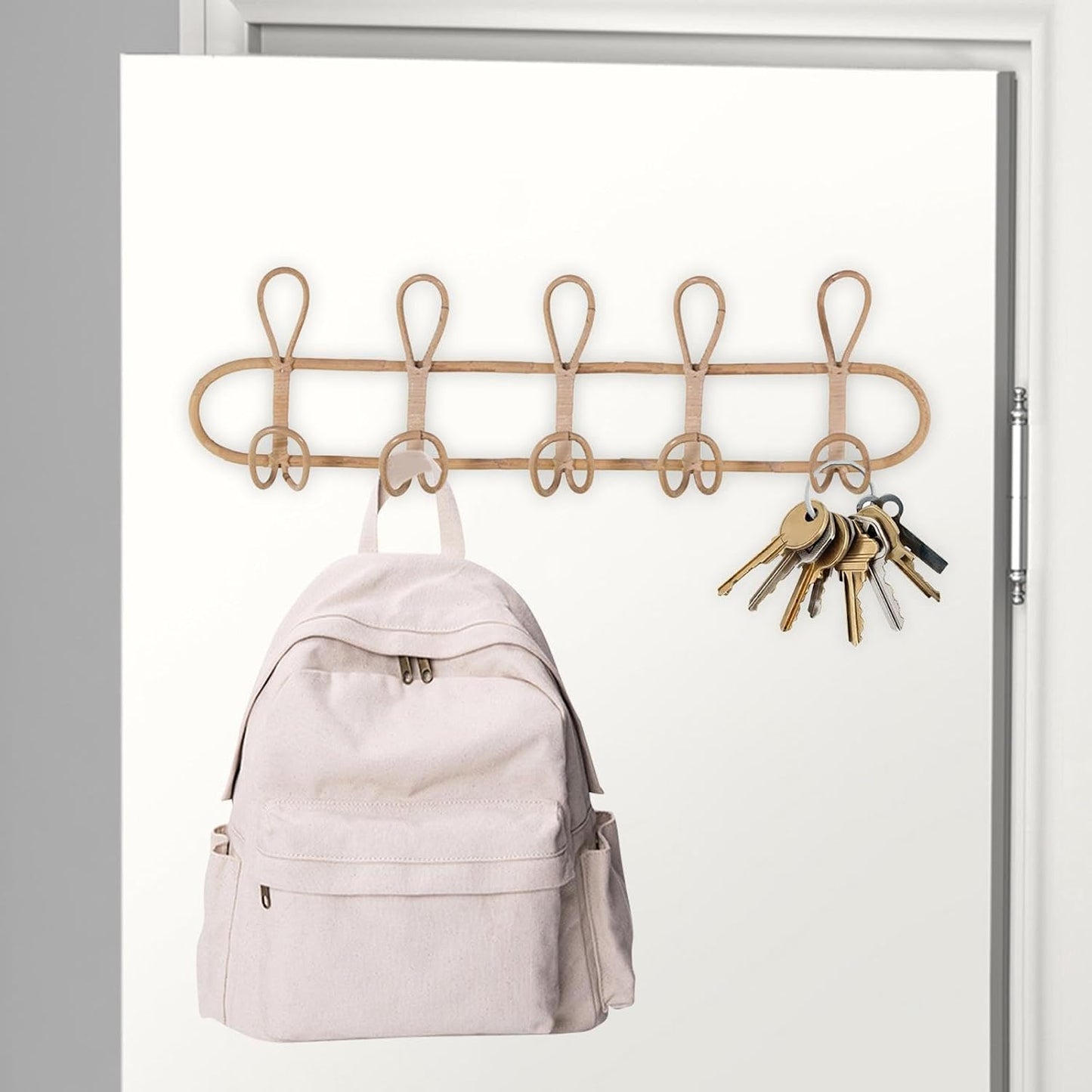Wall Coat Rack Rattan Ornament Hanging Storage Organizer Hooks Holder Clothes Hooks Door / 5 Hooks