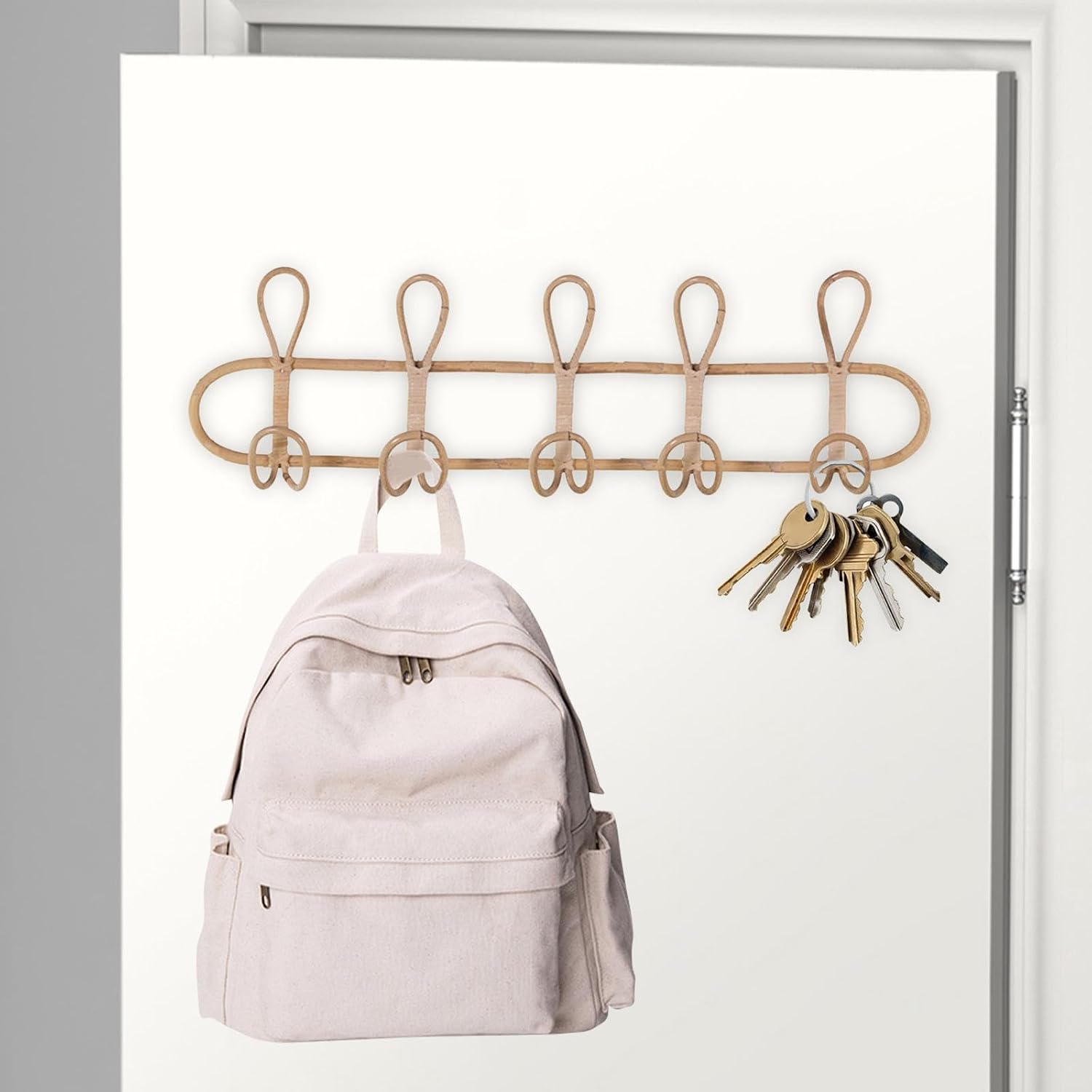 Wall Coat Rack Rattan Ornament Hanging Storage Organizer Hooks Holder Clothes Hooks Door / 5 Hooks