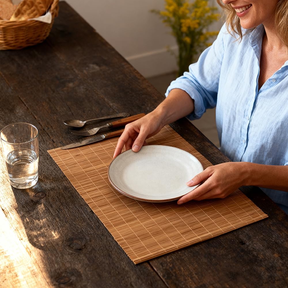 8-Pack Bamboo Placemats,Woven Heat-Resistant Rectangular Table Mats,Natural Dining Place Mats, Rustic Japanese Style