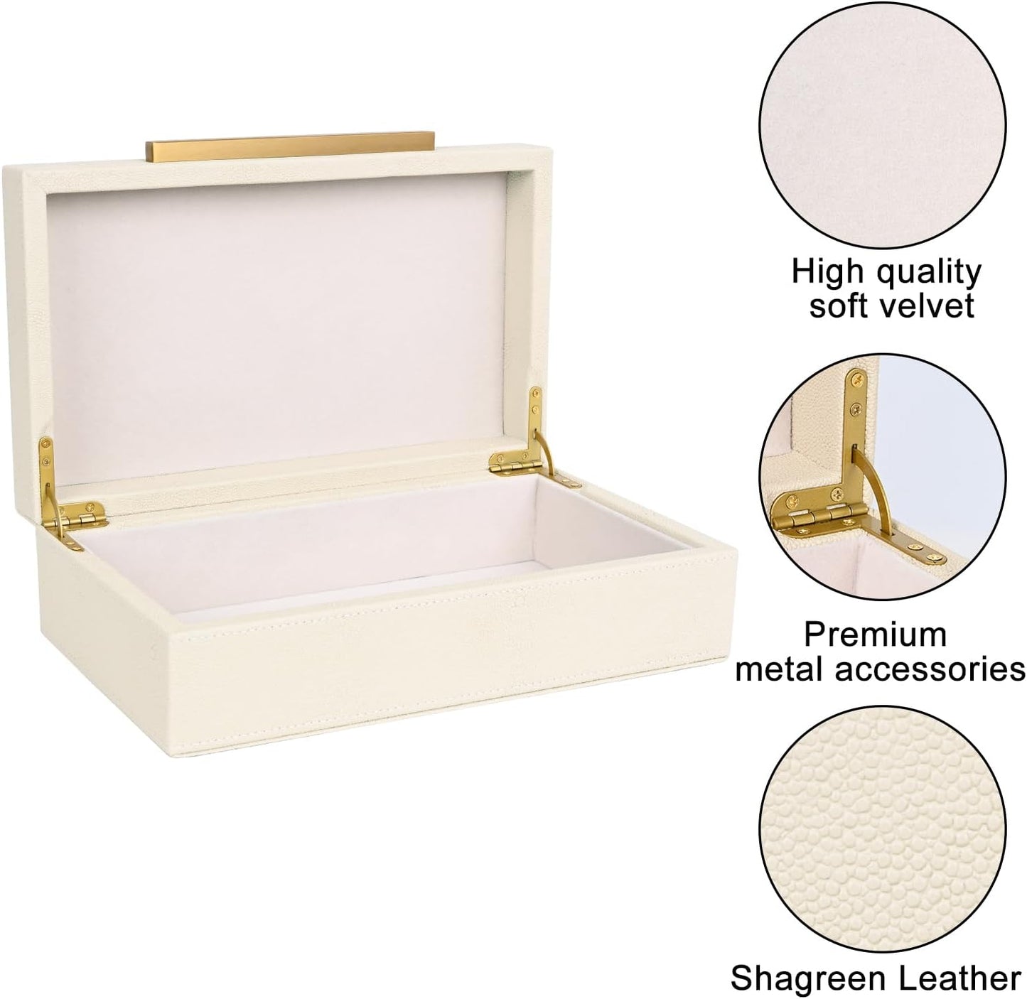 Beige Shagreen box Faux Leather Decorative Boxes / 11 In / Beige+gold Handles