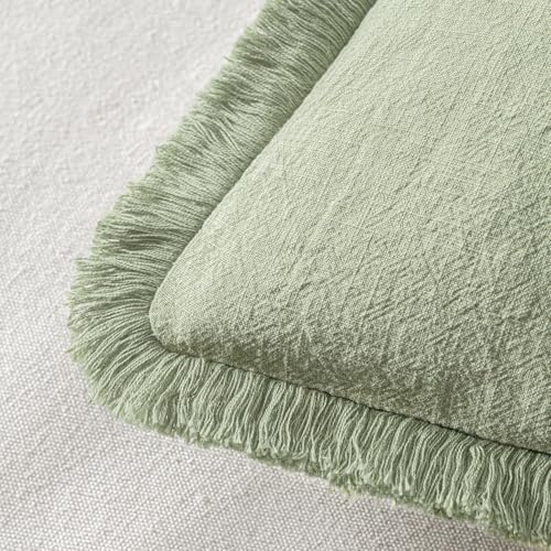 MIULEE Linen Fringe Decorative Euro Throw Pillow Covers Sage Green 26x26