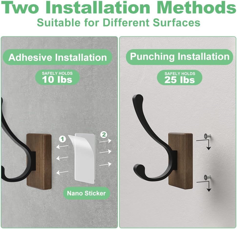 Wood Wall Hooks for Hanging / Rectangle / Set of 4