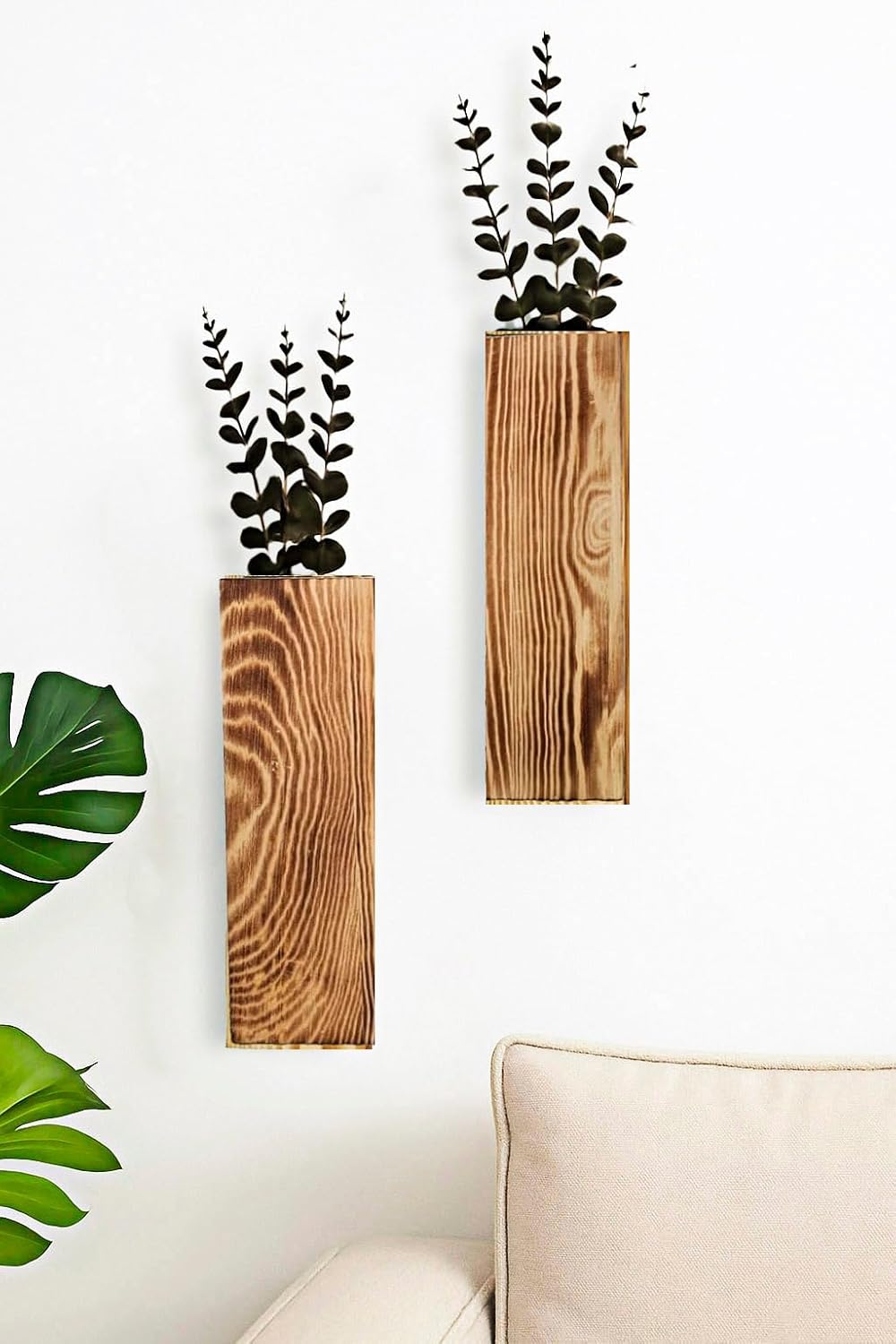 Artificial Plants Wooden Hanging Planter Vases for Farmhouse / Set of 3