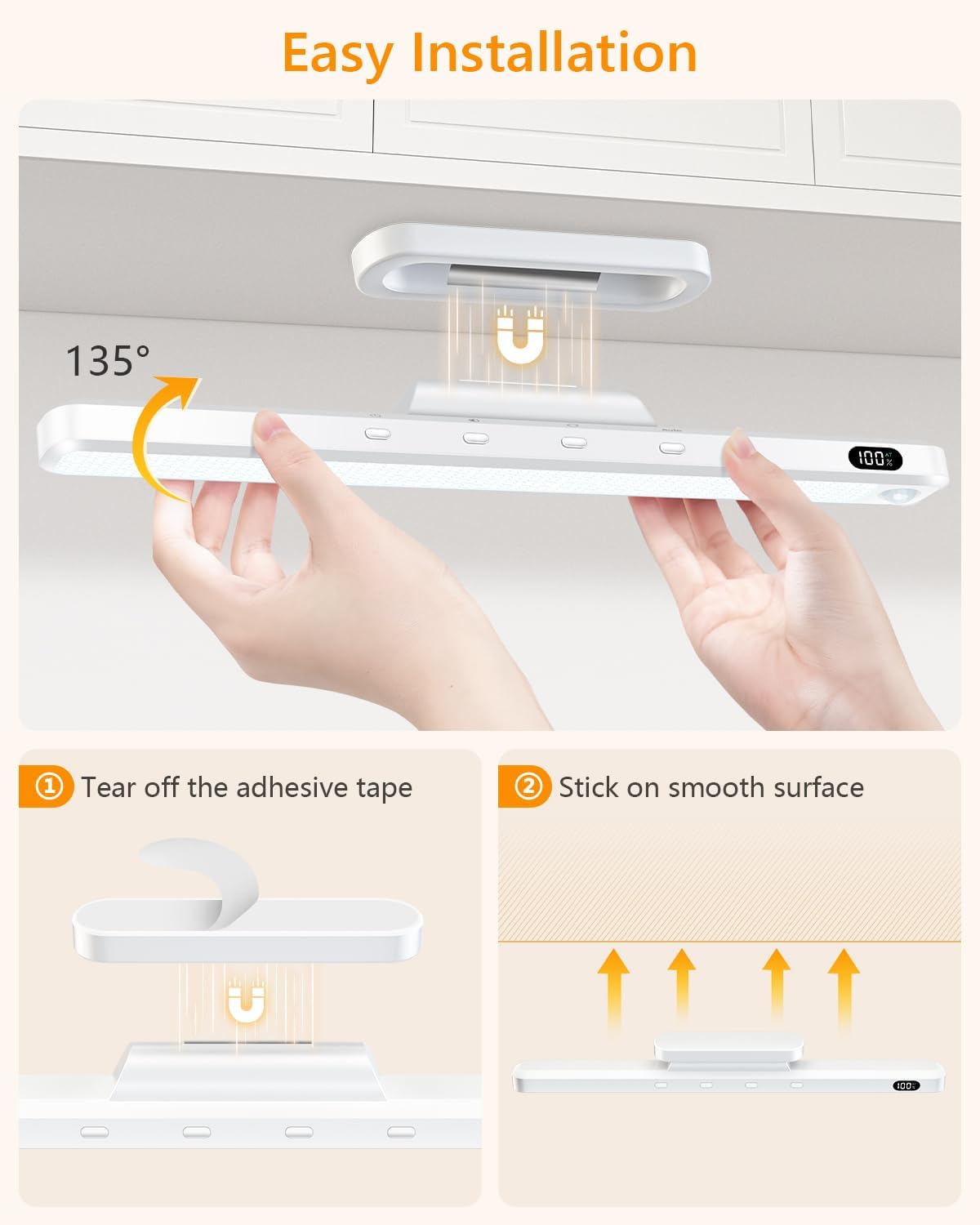 WILLED 5W Motion Sensor Led Light Bar, Eye-Care Rechargeable Closet Light with Battery Level Display, Makeup Lighting