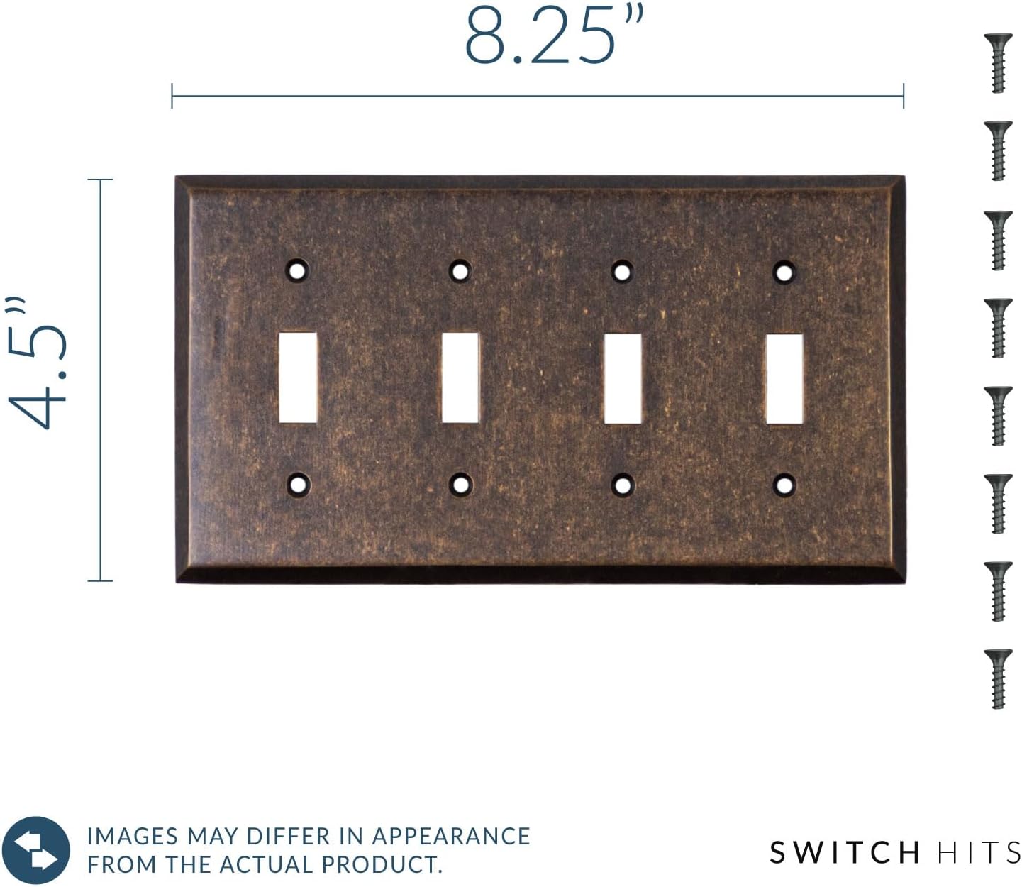 Quad Light Switch Plate GFCI Wall Plate Outlet Cover | 4 Toggle Mottled Antique Brass Electrical Faceplate | Hand